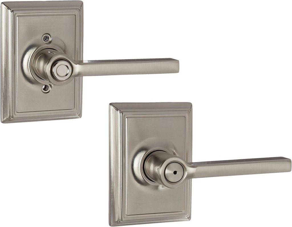Schlage F40-LAT-ADD Latitude Privacy Door Lever Set with Decorative Addison Trim, Satin Nickel