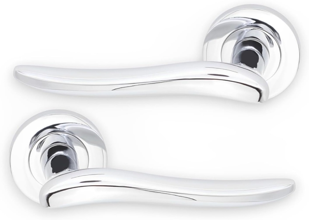 Infinity Decor Pair of Zinc Scarlet Lever Door Handles on Rose Set Polished Chrome Interior Door Pull Handles – for Home and Office Use
