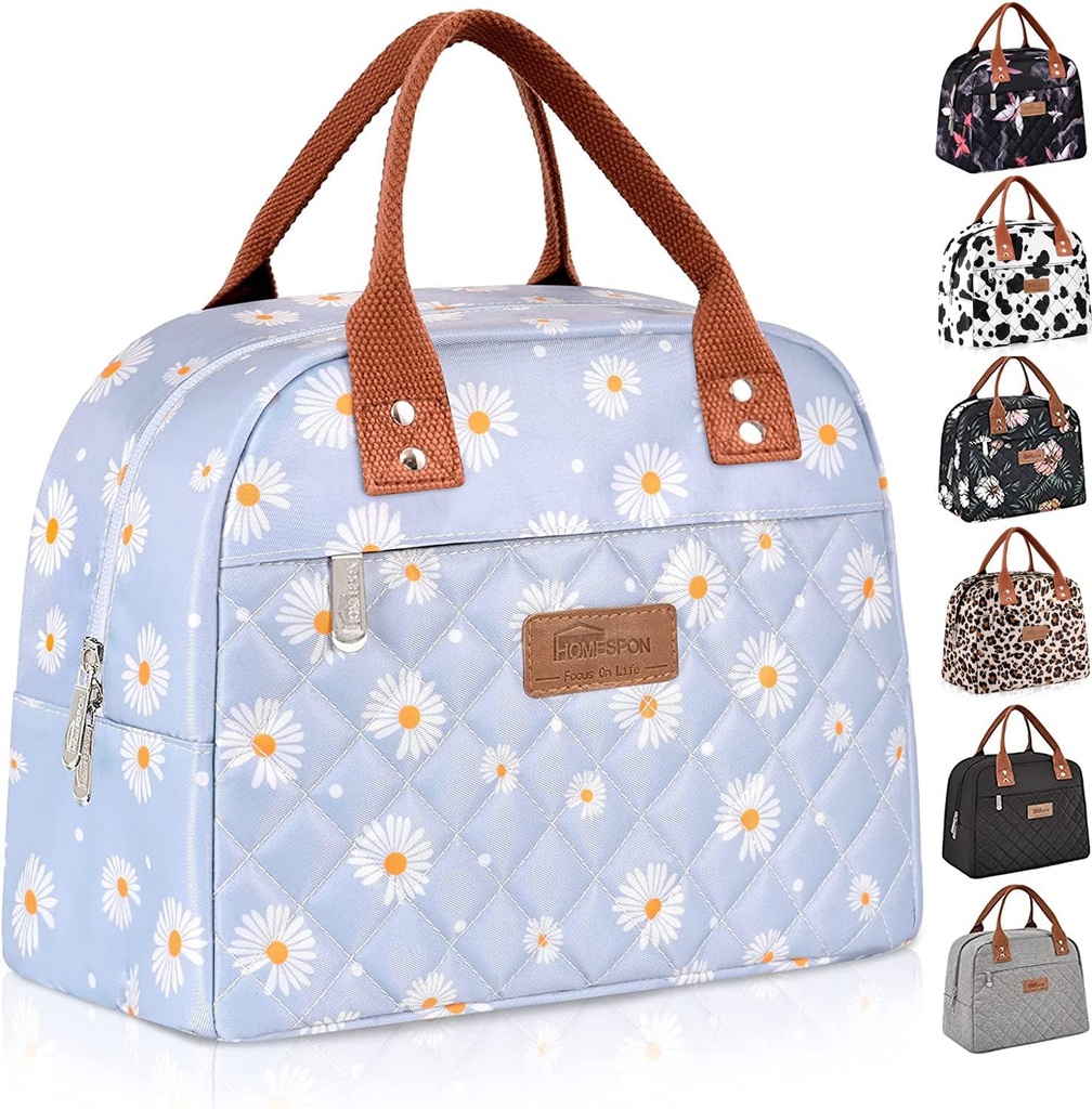 HOMESPON Insulated Lunch Bag for Women Men Adults Lunch Tote with Front Pocket Lunch Box Container Cooler Bag for Work Picnic (Blue Daisy)