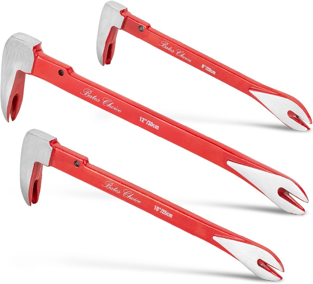 Bates- Pry Bar Nail Puller Set, 3 Pack, 8"/10"/12", Nail Puller Tool, Small Pry Bar