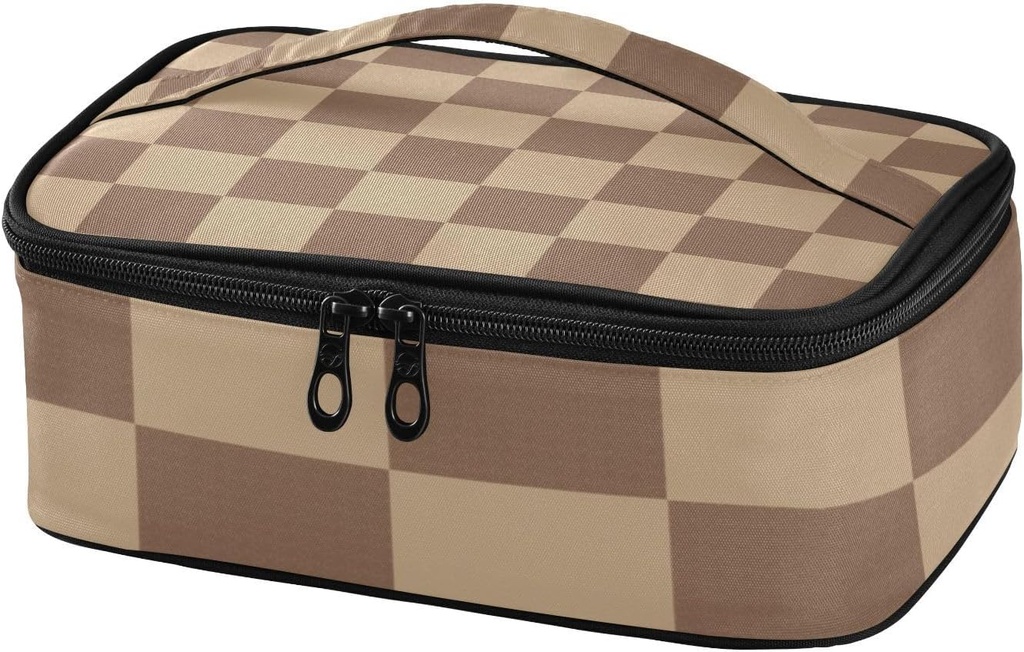 Lunch Box for Women Men Insulated Lunch Bag Small Mini Cooler Bag Box with Handle Portable Compact Lunchbag Lunch Pail for Work School Checkered Brown
