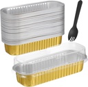 Cabilock 50pcs Mini Cake Pans with Lids Aluminum Foil Food Boxes for Muffins Loaf and Grill Bread Stylish and Convenient Baking Tins with Included Spoon for Easy Serving