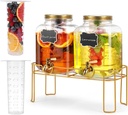 1.6 gallon Glass Beverage Dispenser with Stand, 2PACK Lemonade Dispenser with Spigot Stainless Steel, Drink Dispensers for Parties,Picnic,Weddings(Golden)