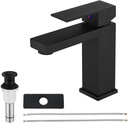Brass Single-Handle Bathroom Sink Faucet with Escutcheon, Pop Up Drain Stopper & Water Supply Hoses, Matte Black, 14253