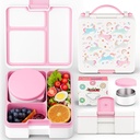 QCQHDU 2000ML Bento Lunch Box with 3 Compartments Container & Leak-Proof 8oz Insulated Food Jar, Suitable for Adults, Kids, and Toddlers