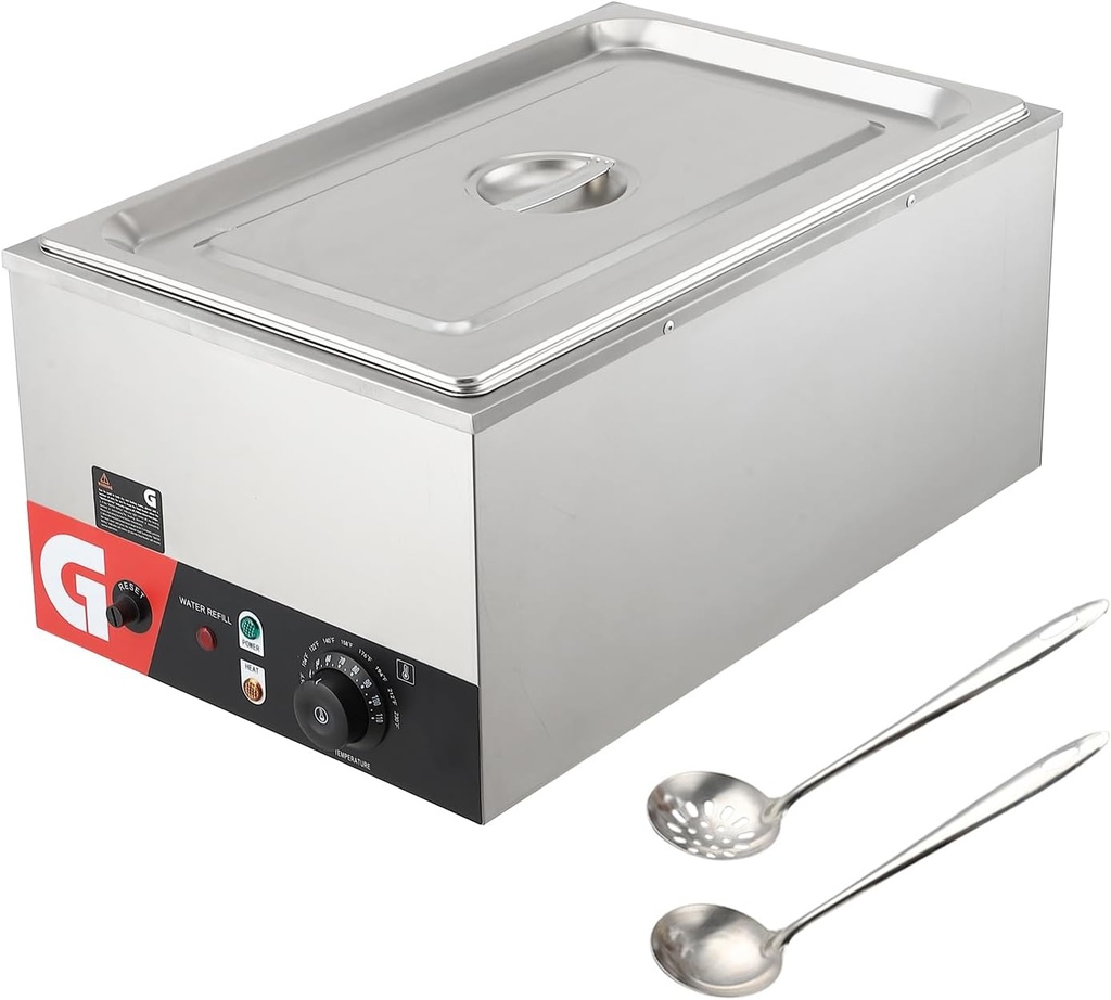 Commercial Food Warmer, 24QT Electric Steam Table - 1200W Stainless Steel Countertop Buffet Bain Marie with 86-185°F Temp Control, Ideal for Catering, Restaurants
