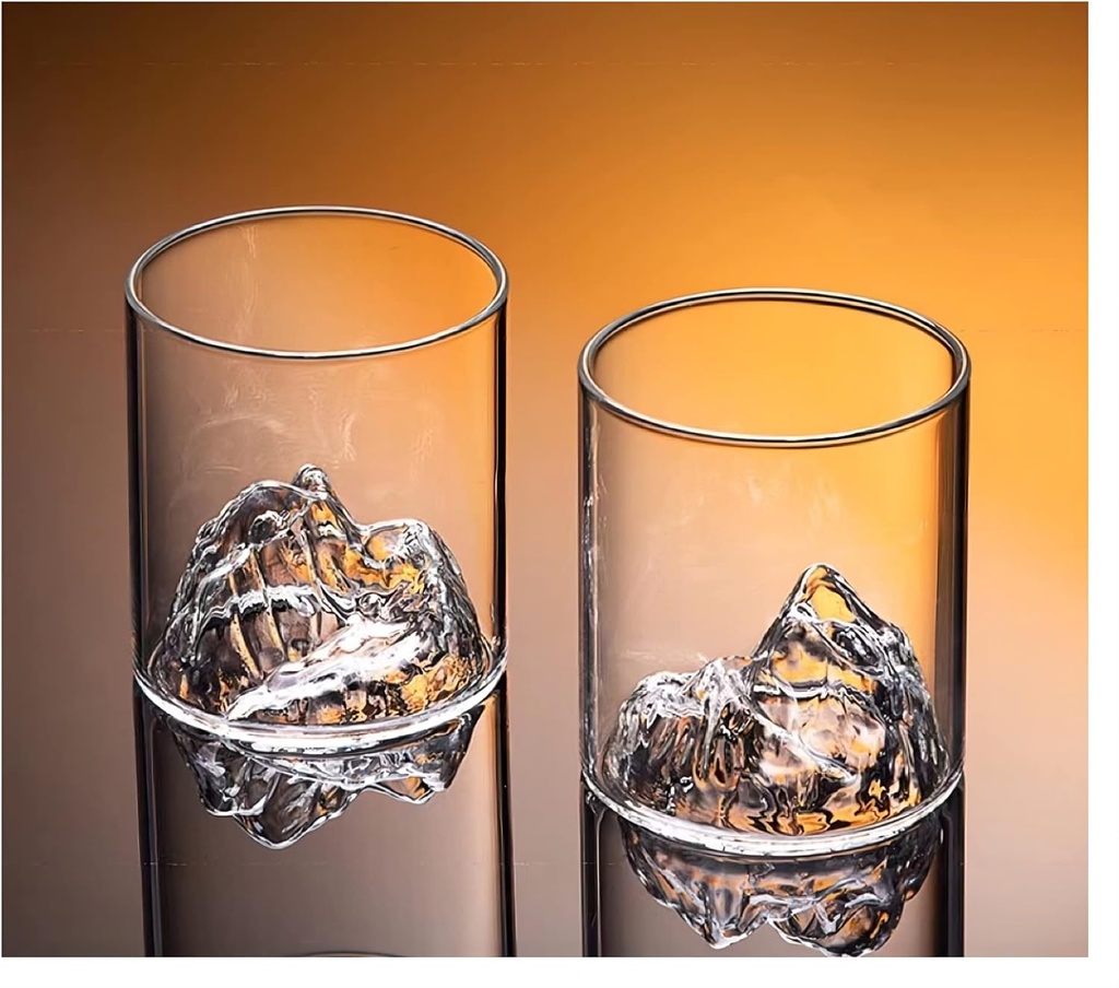 Fuji Ice Mountain Glass, Whiskey, Popular, Solid Rock Glass, Traditional, Handmade, Heat Resistant, Set of 2, Kanyama Beer, Japanese Sake, Fuji Ice Mountain Cup, 11.8 fl oz (350 ml)