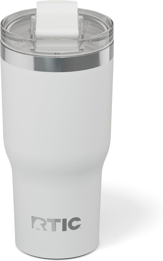 RTIC 20oz Essential Tumbler with Lid, Ceramic Lined, Insulated, Stainless Steel, Metal, Double Wall Vacuum-Insulation, Travel Cup for Iced Coffee, Tea, Hot and Cold Drink, White