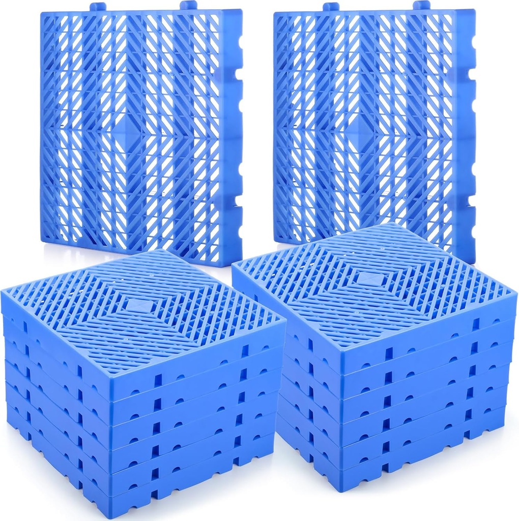 10 Pcs 15.75 x 15.75 x 1.97 Inch Plastic Pallets Lightweight Moisture-Proof Floor Waterproof Storage Grid Pad Grid Ventilation Pallet for Garage Supermarket Outdoor Basement(Blue)