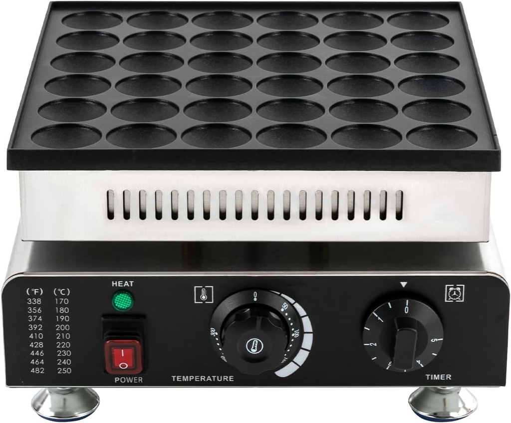 110V Mini Pancakes Maker, 36PCS 900W Commercial Electric Nonstick Pie Baker, 1.8 Inches Pancake Maker with Thermostats & Timers Separate Control, for Home Kitchen and Restaurants