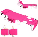 Tanning Chair with Face Hole, Heavy Duty Outside Lay Flat Portable Folding Chaise Lounge Chair, with Arm Hole for Reading Beach Poolside Patio Sunbathing Lawn, 300 LBS, Pink