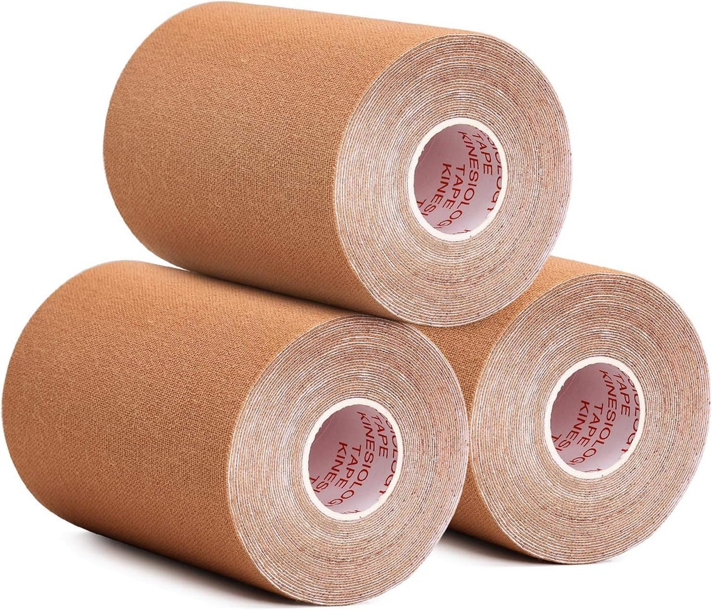 3 Pack Kinesiology Tape, 4in x 5.5yd Water Resistant Muscle Support Adhesive Sport Tape for Pain Relief, Latex Free Cotton Elastic Athletic Tape for Joints, Knee, Ankle, Shoulder, Wrist