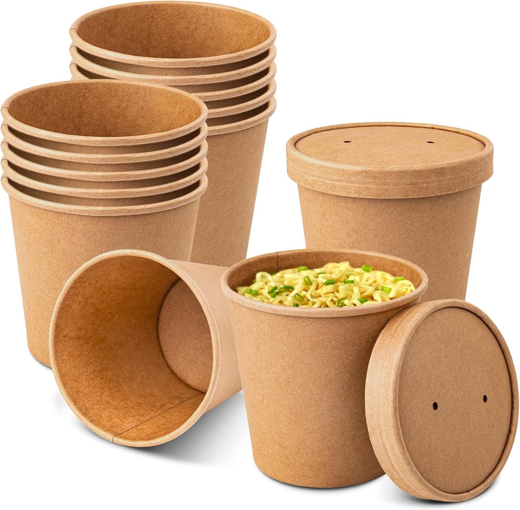 Paper Soup Bowls with Lids, Disposable Ice Cream Cups Kraft Paper Soup Bowls 26oz To Go Soup Containers with Lids for Hot Soups, Food Storage, Ice Creams(10 Sets, 26 oz)