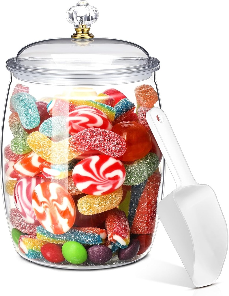 Nuogo 0.5 Gallon/64 oz Candy Jar With Lid and Spoon Clear Cookie Container Candy Jar Large Airtight Apothecary Storage Organization for Wedding Home Kitchen Bar