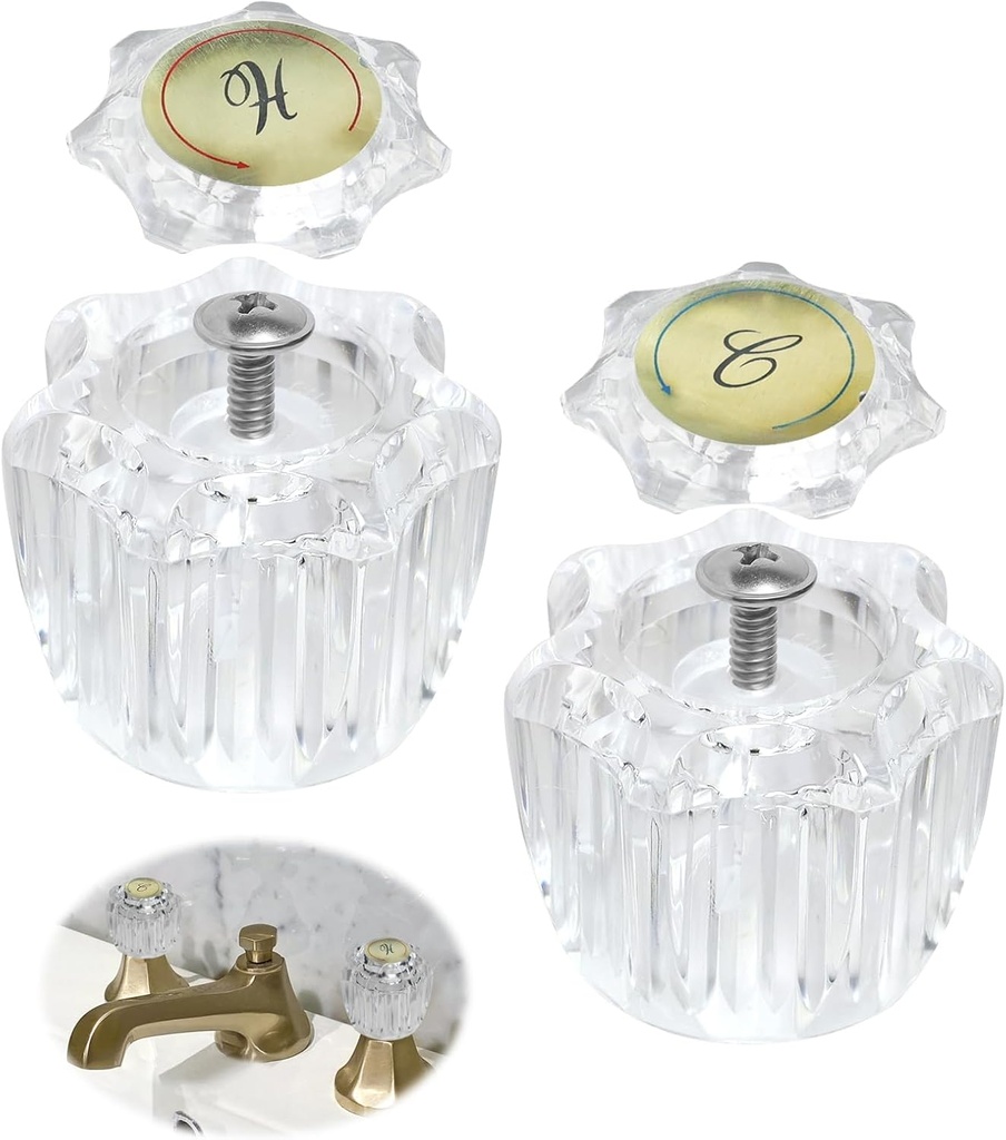 2 Pack Bathroom Sink Faucet Knobs Replacement, Bathtub Faucet Handles Hot and Cold Faucet Handles Replacement with Screws Compatible with Delta/LDR/Delex/Peerless MP54260 Faucets Include Screws(Gold)