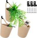 3 Pcs Fabric Hanging Baskets, Cotton Rope Storage Baskets with Hooks & Screws, Space-Saving Wall-mounted Bags, Rustic Decorative Baksets, Wall Hanging Organizers for Home & Office