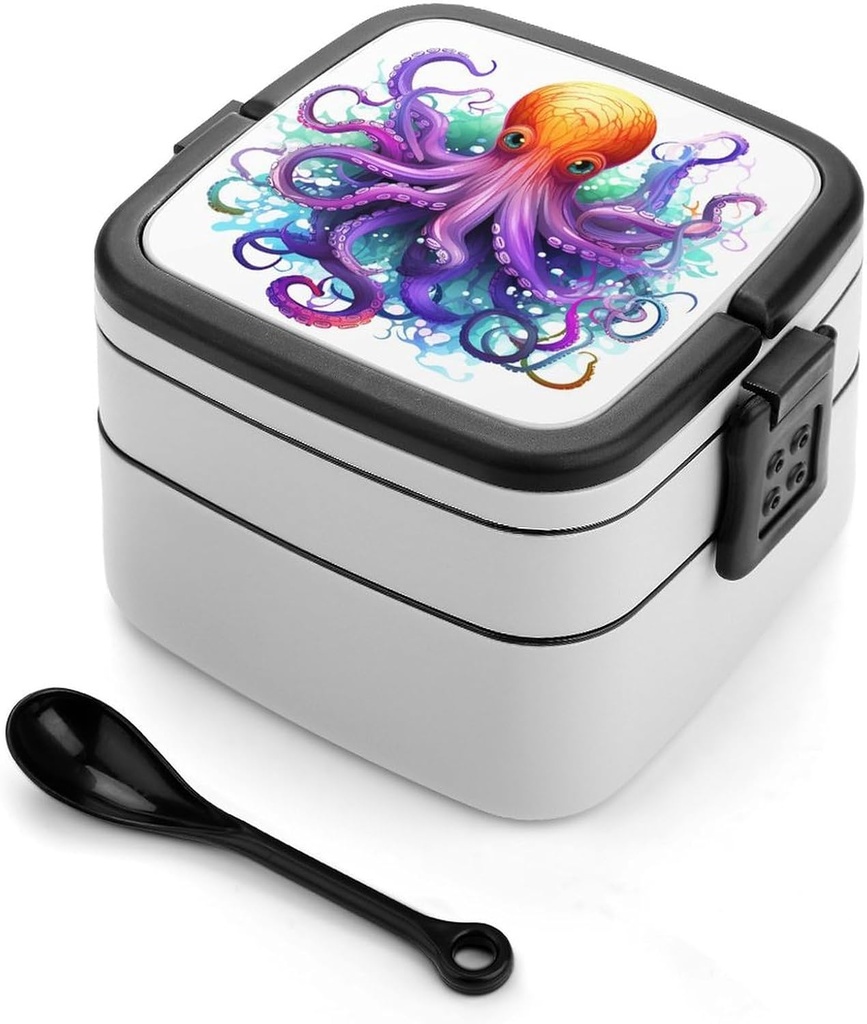 Bento Box for Adult Colorful Octopus Bento Lunch Box with 2 Compartments Stackable Lunch Container Reusable Food Storage Container Meal Prep Snack Containers