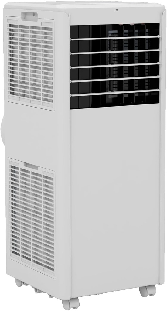 8000 BTU Portable Air Conditioner - Fast Cooling for Rooms Up to 250 Sq. Ft, Multi-functional with Dehumidifier & Fan, LED Display, and Touch Control (Black+White)