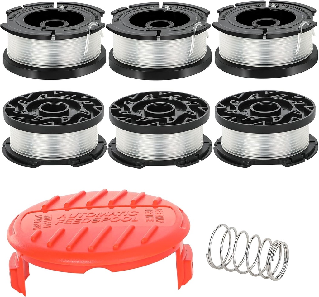 String Trimmer Line for Black and Decker ,AF-100 String Trimmer Replacement Spool, 30ft 0.065" Trimmer Line Replacement Spool for Black and Decker Weed Eater String(6 Line Spools, 1 Caps, 1 Springs)