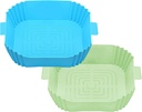 AIRFRY Hip to Be Square 2-piece Silicone Air Fryer 7.7" Square Reusable Liner Silicone Basket for 3-5 Qt Air Fryer Accessory | Easy clean accessories for your airfryer oven pots (Green/Blue)