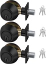 BESTTEN 3 Pack Keyed Alike Deadbolt, Single Cylinder Entry Door Lock with Same Key, 9 Keys Included, for Exterior Front Doors, Matte Black