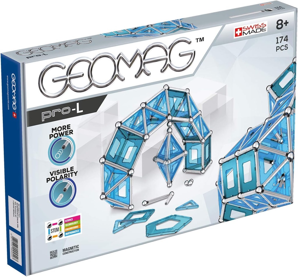 GEOMAG Magnetic Toys | Magnets for Kids | STEM-endorsed Educational Building Cube Set for Creativity & Learning Fun | Swiss-made | Age 8+ Pro-L Kit 174 Piece