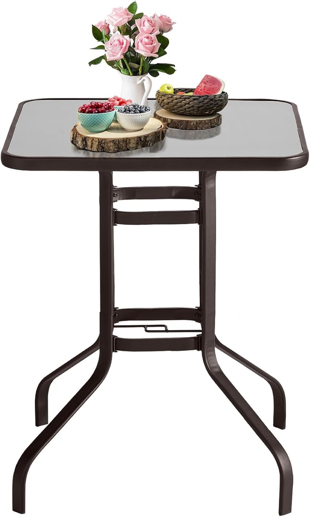 Aoxun Outdoor Dining Table, Metal Steel Slat Square Patio Dining Table with Umbrella Hole for Garden, Backyard and Porch (Classic Black)