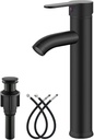 gotonovo Vessel Sink Faucet Modern Bathroom Faucet 1 Hole Deck Mount Lavatory Vanity Single Handle Mixer Tap with Water Supply Hoses and ABS Pop Up Drain Without Overflow, Matte Black