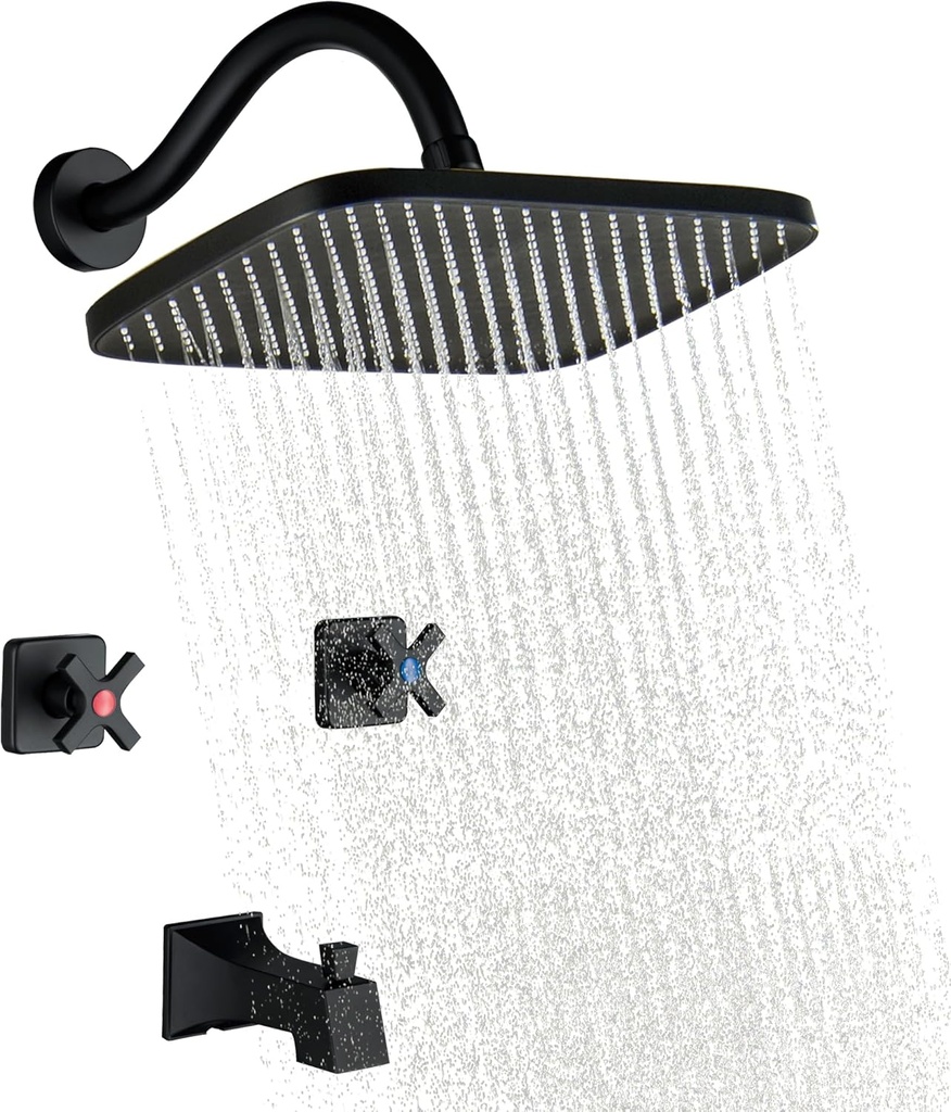 2 Handle Shower Faucet Set, Matte Black Shower Faucets Sets Complete Two Handle with 13" Shower Head Tub and Shower Faucet