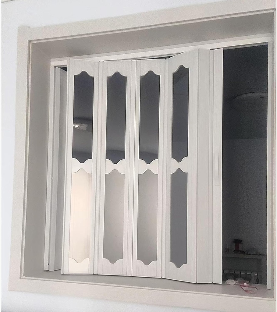 Customizable Small Folding Sliding Window, Interior Accordion Door with Handles/Acrylic Glass/Screws, PVC Foldable Door for Attic/Supermarket/Kitchen/Closet(95x65cm/37.4x25.6inch)