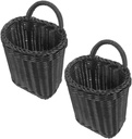 2pcs Woven Rattan Hanging Baskets Wall Storage Organizer Rustic Kitchen Bathroom Decor Flower Fruit Vegetable Basket Holder