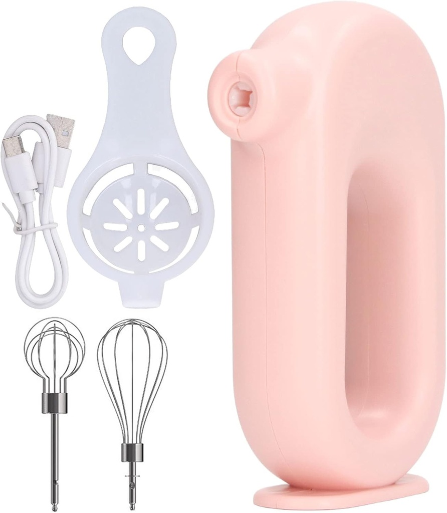 4 Speed Adjustable Handheld Egg Beater Milk Frother Electric Hand Mixer Eggbeater Handheld Foam Maker With Usb Charging For Home Kitchen Baking And Cooking (Pink)