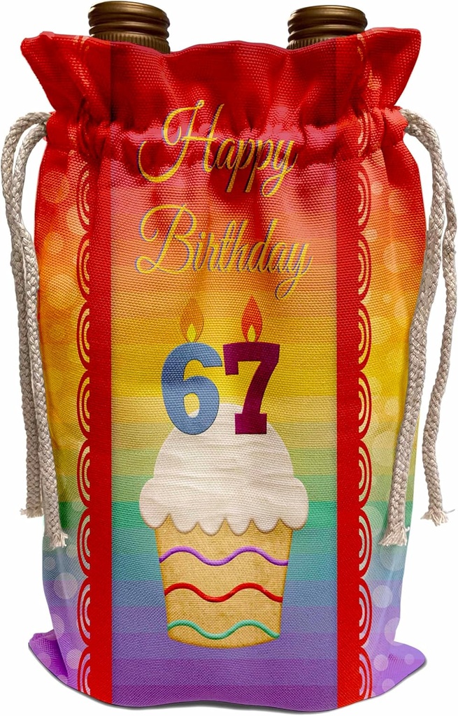 3dRose Wine Bag - Cupcake with Number Candles, 67 Years Old Birthday Birthday Design