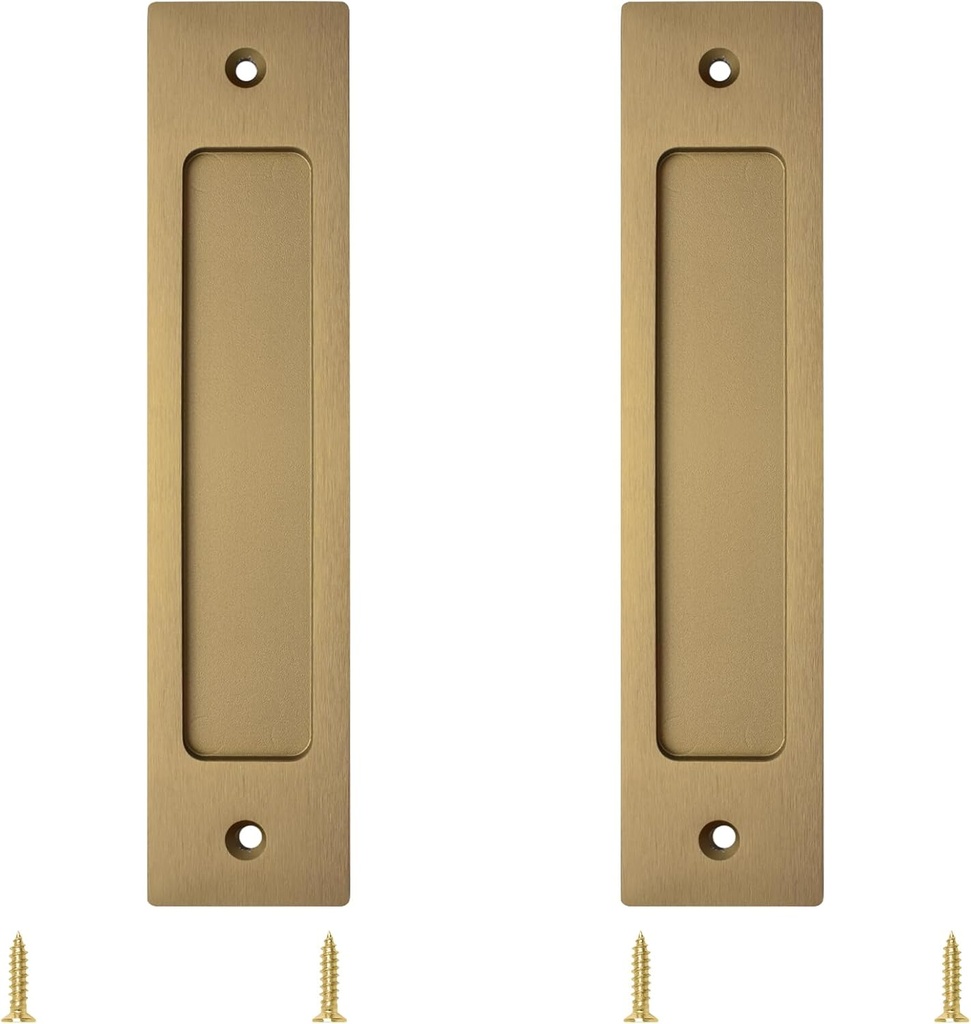 MOROBOR Rectangular Recessed Sliding Door Pulls, 2pcs Champagne Gold Flush Pull Aluminum Alloy Closet Door Finger Pulls with Mounting Screws (180mm)