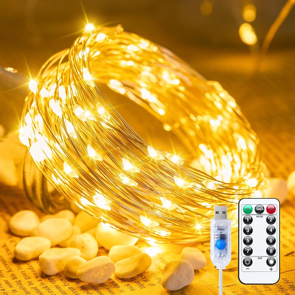 Minetom Twinkle Fairy Lights, 33 ft 100 LED USB Plug in String Lights with Remote and Timer, Waterproof 8 Modes for Bedroom Indoor Wreath DIY Party Wedding Christmas Holiday Decoration
