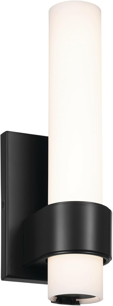 KICHLER Izza 13.25" Contemporary 1 Light LED Wall Sconce with Etched Glass Shade in Matte Black for Bathrooms and Hallways (4.75"x4.5"x13.25") 83837
