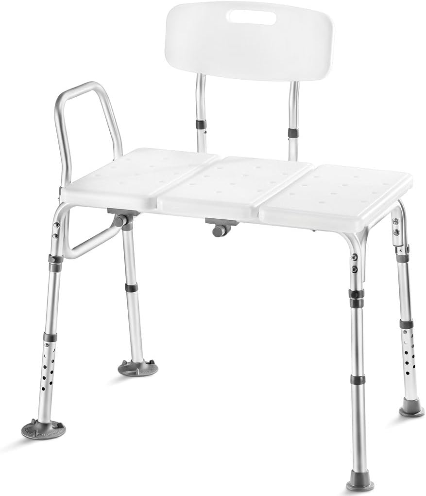 Medical King Transfer Bench MK7140 - Bathtub Shower Chair, Adjustable Height, Holds Up to 400 Lbs, White, Plastic