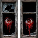 Roetyce Halloween Window Decorations, 2PCS Halloween Curtain Banner, Scary Window Clings Door Cover Indoor Outdoor 59 x 27.5 Inch, Horror Party Wall Poster