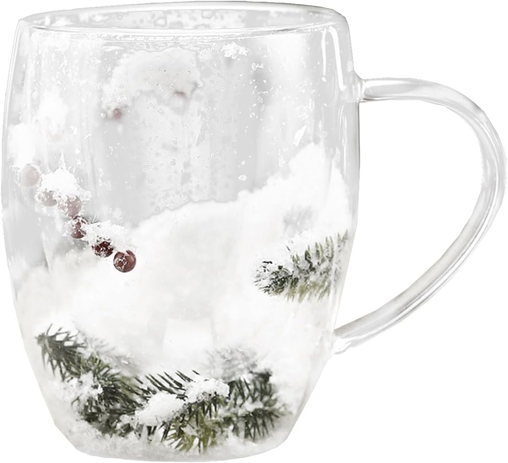 Christmas Glass Cup, Double Wall Christmas Mug, Cute Mugs Set for Hot Cocoa and Coffee, Christmas Tree Mugs Double Wall Insulated Glasses, Tea Cup Milk Cup Clear(11cm/4.33in-transparent)