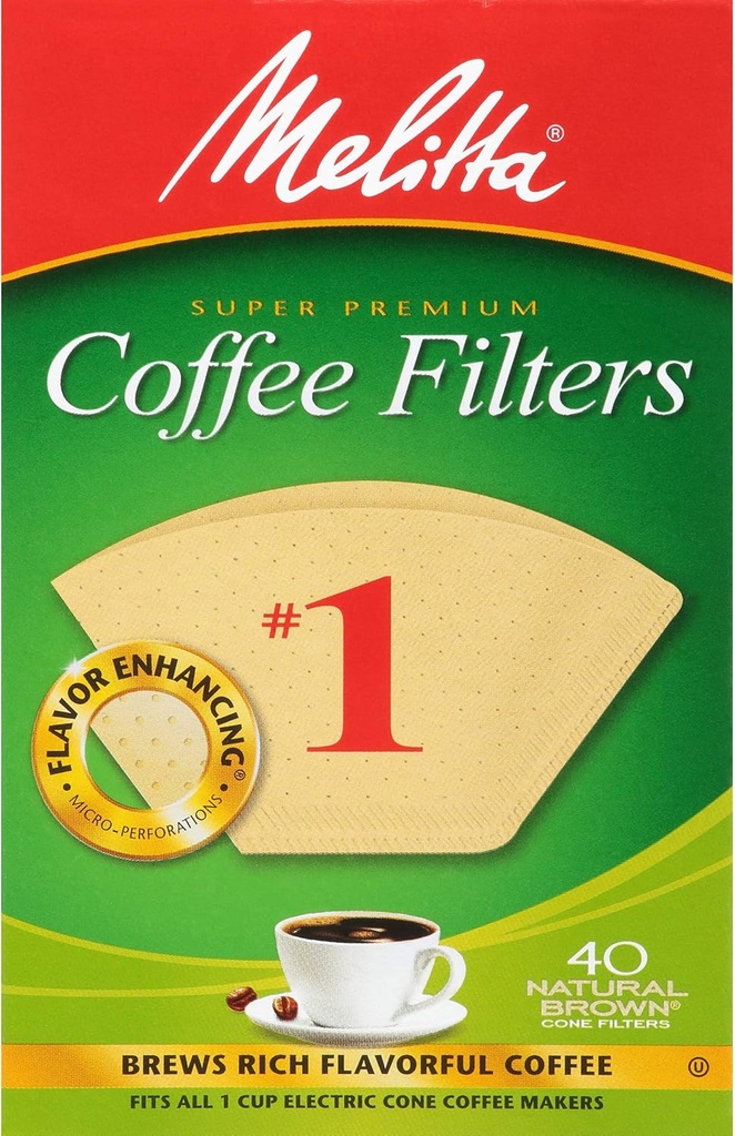 Melitta #1 Cone Coffee Filters, Natural Brown, 40 Count