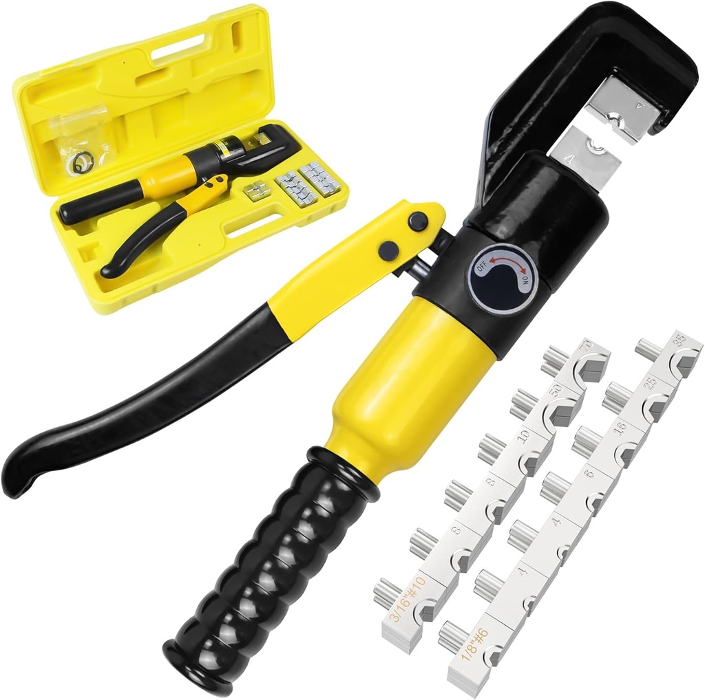 BLIKA Hydraulic Crimping Tool 10 Tons, 12 AWG to 2/0 Battery Cable Crimper Tool with 13 Dies, Hydraulic Wire Crimping Tool Kit for 1/8" to 3/16" Wire Rope, Battery Cable Ends Ring Terminals