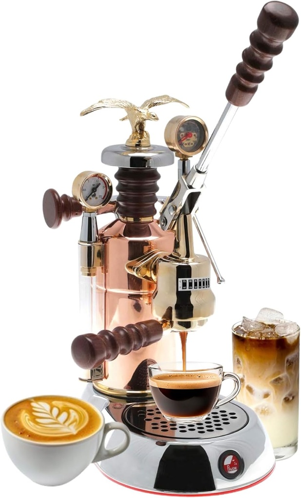 La Pavoni Esperto Edotto 16-Cup Lever Espresso Machine – Chrome & Copper Finish with Rosewood Handles, 54-Ounce Nickel-Plated Boiler, Dual Frothing Systems & Group Pressure Gauge - Made in Italy
