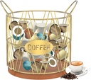 Sturdy Coffee Pod Holder, Saving-Space Coffee Pods Storage Organizer, Cup Holders for Counter, Large Capacity Coffee Pod Baskets with Wood Base, Coffee Bar Accessories for Counter Coffee Bar(golden)