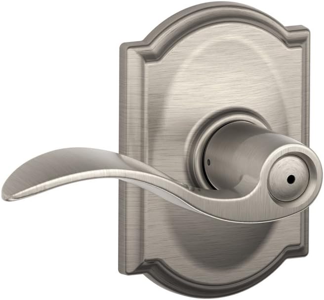 Schlage F40 ACC 619 CAM Accent Door Lever with Camelot Trim, Bed & Bath Privacy Lock, Satin Nickel