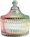 QUUPY 280ML/9.47OZ Glazed Glass Candy Jar with Yurt Shape Lid Crystal Candy Dish Decorative Cookie Storage Container for Home Office Desk Decor