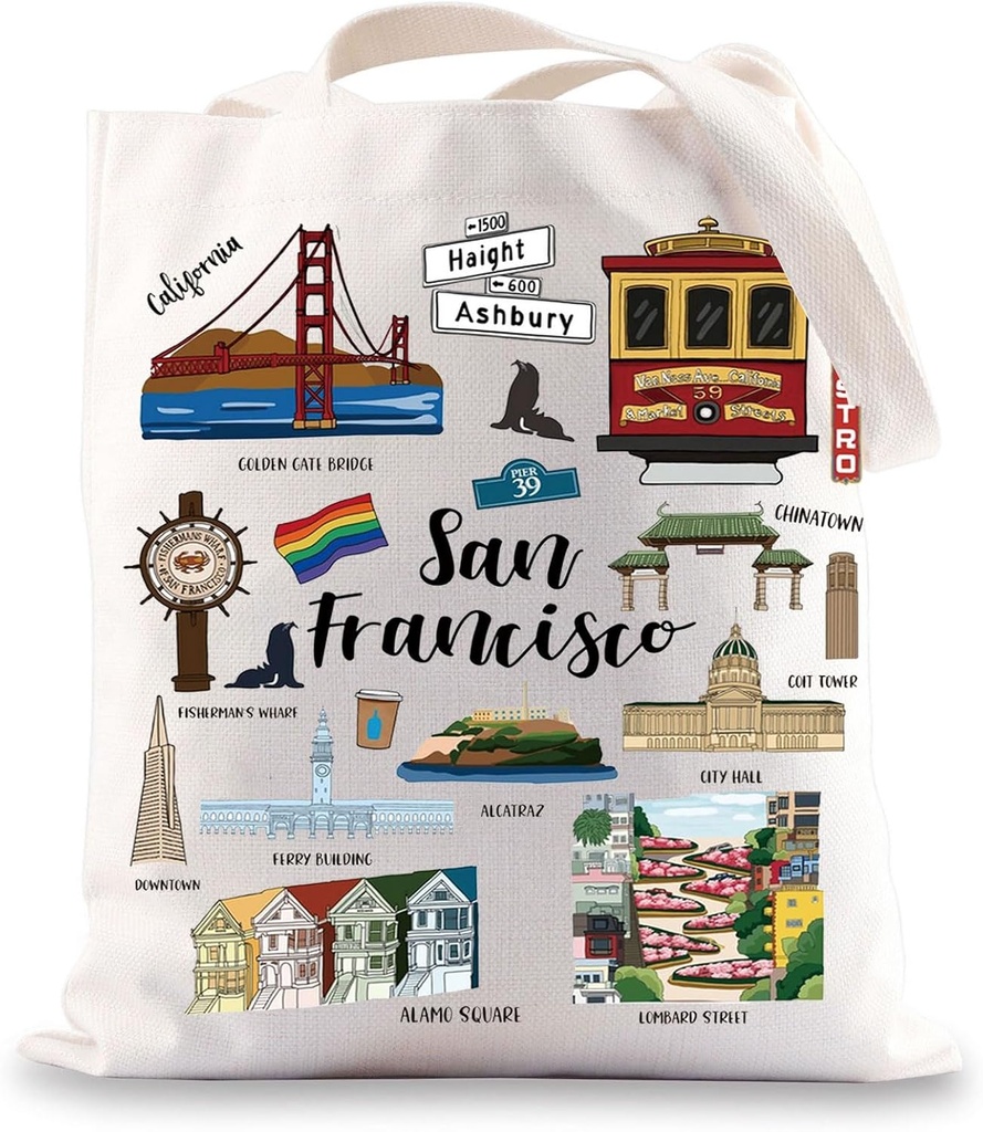 BWWKTOP San Francisco Canvas Tote Bag - San Francisco Souvenirs Gift - Shoulder & Grocery Bag