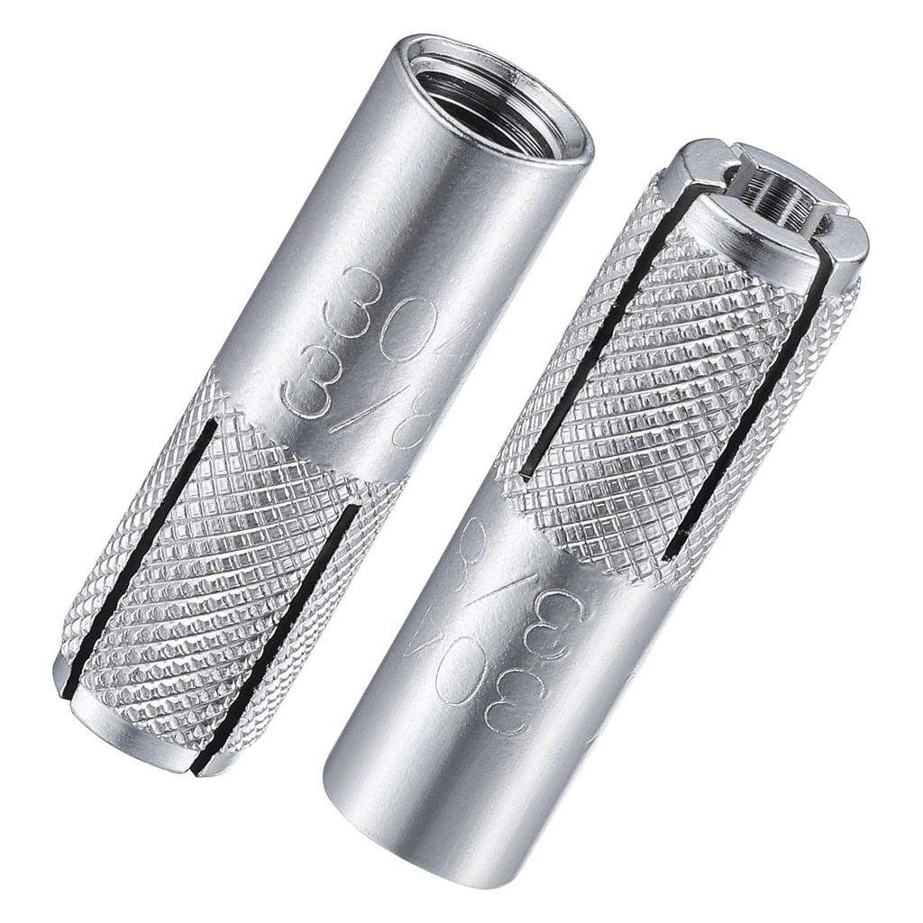 Wensilon(20 pcs) 3/8"-16 Premium Stainless Steel Drop in Anchors Assortment, Knurled Drop-in-Anchor for Solid Concrete, Internal Forced Expansion Screw Bolts