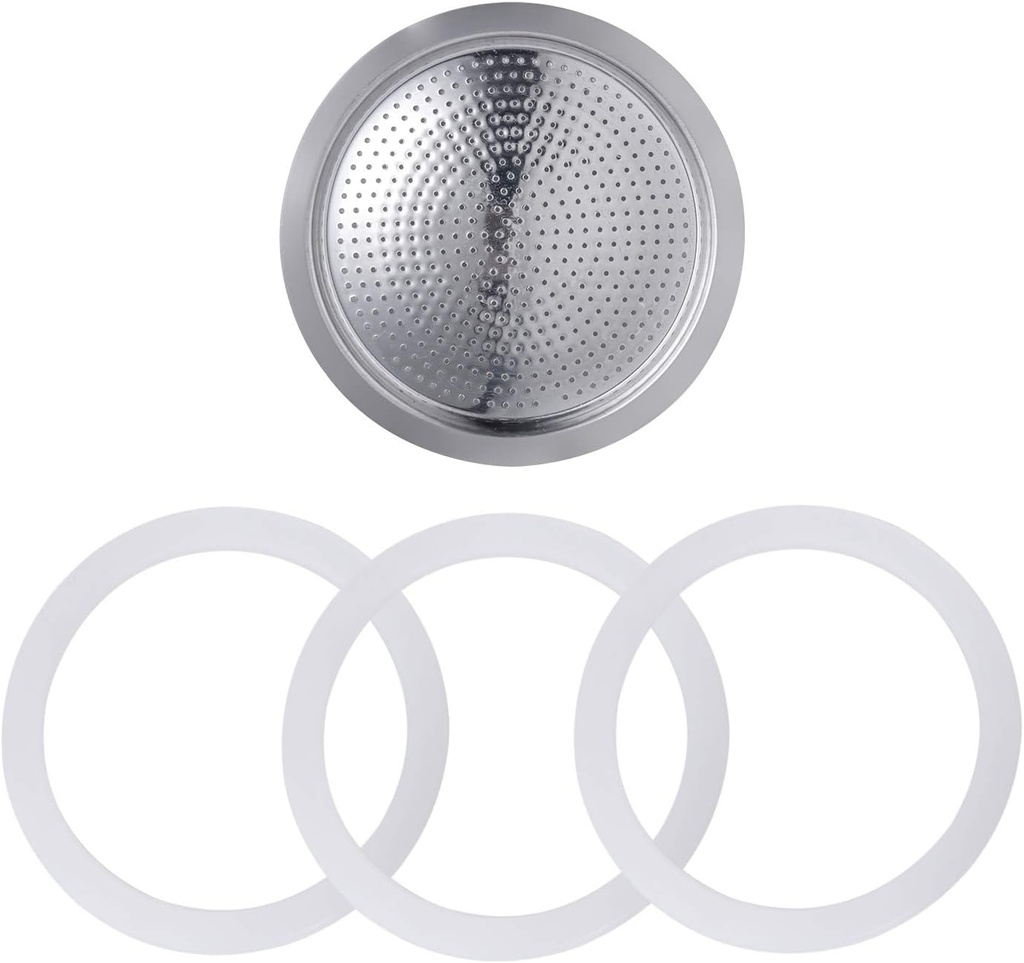 Sivaphe 6 Cups Stovetop Espresso Coffee Maker Replacement Infuser Parts Only for Stainless Steel Italian Moka Pot, 1 Filter and 3 Silicone Gasket Seals