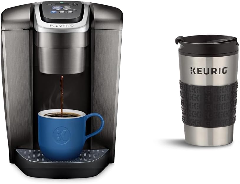 Keurig K-Elite Single-Serve K-Cup Pod Coffee Maker, Brushed Slate, 12 oz. Brew Size & Travel Mug Fits K-Cup Pod Coffee Maker, 1 Count (Pack of 1), Stainless Steel