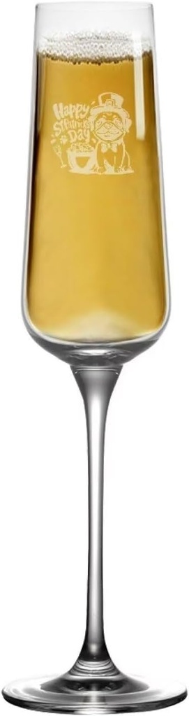 GLENLCWE Happy St. Patrick's Day Pug Dog Stemmed Champagne Flutes Champagne Glasses Set of 2 Elegant Sparkling Wine Glass Personality Crystal Champagne Flutes Glass Cup